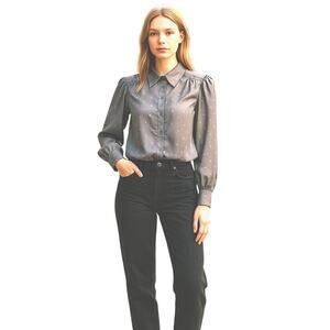 Stuart Lang VTG women's Blouse Gray Size 13/14 Light Academia Proper Career